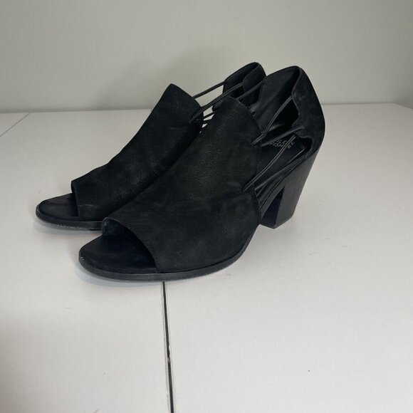 Eileen Fisher Black Suede Peep Toe Heeled Sandal Size 11 - Picture 1 of 9